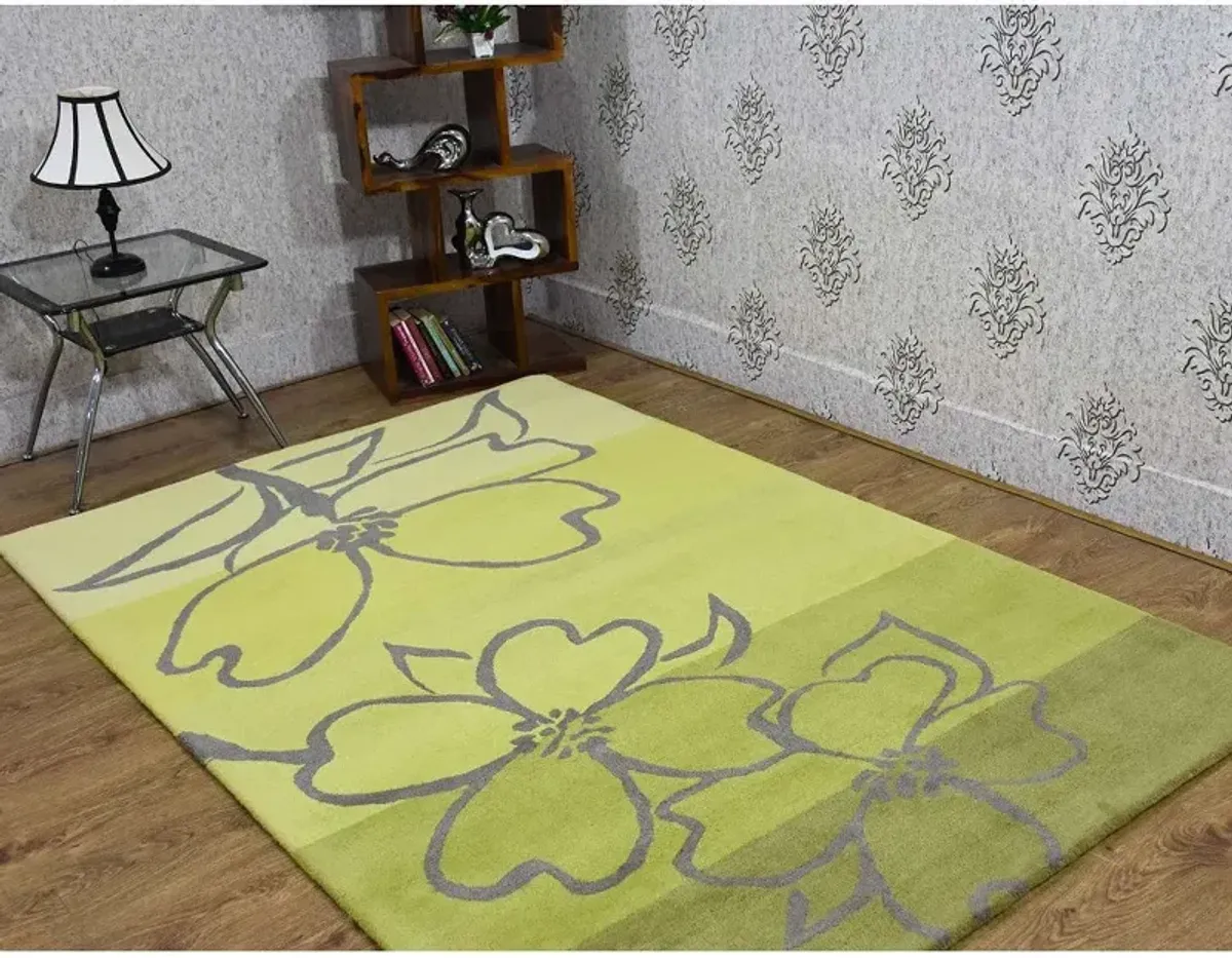 RUGSOTIC CARPETS HAND TUFTED WOOL ECO-FRIENDLY AREA RUGS  - 5'x7'6'', Rectangle Shape, Green, Floral Modern Design, High Pile Thick Handmade Anti Skid Area Rugs for Living Room, Bed Room (K03108)