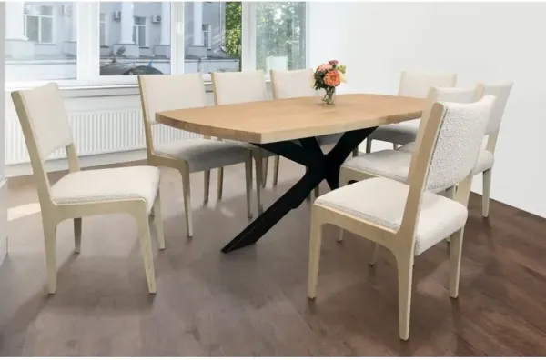 Logan 82 Dining Table, with 8 Ash Ivory Boucle Dining Chairs