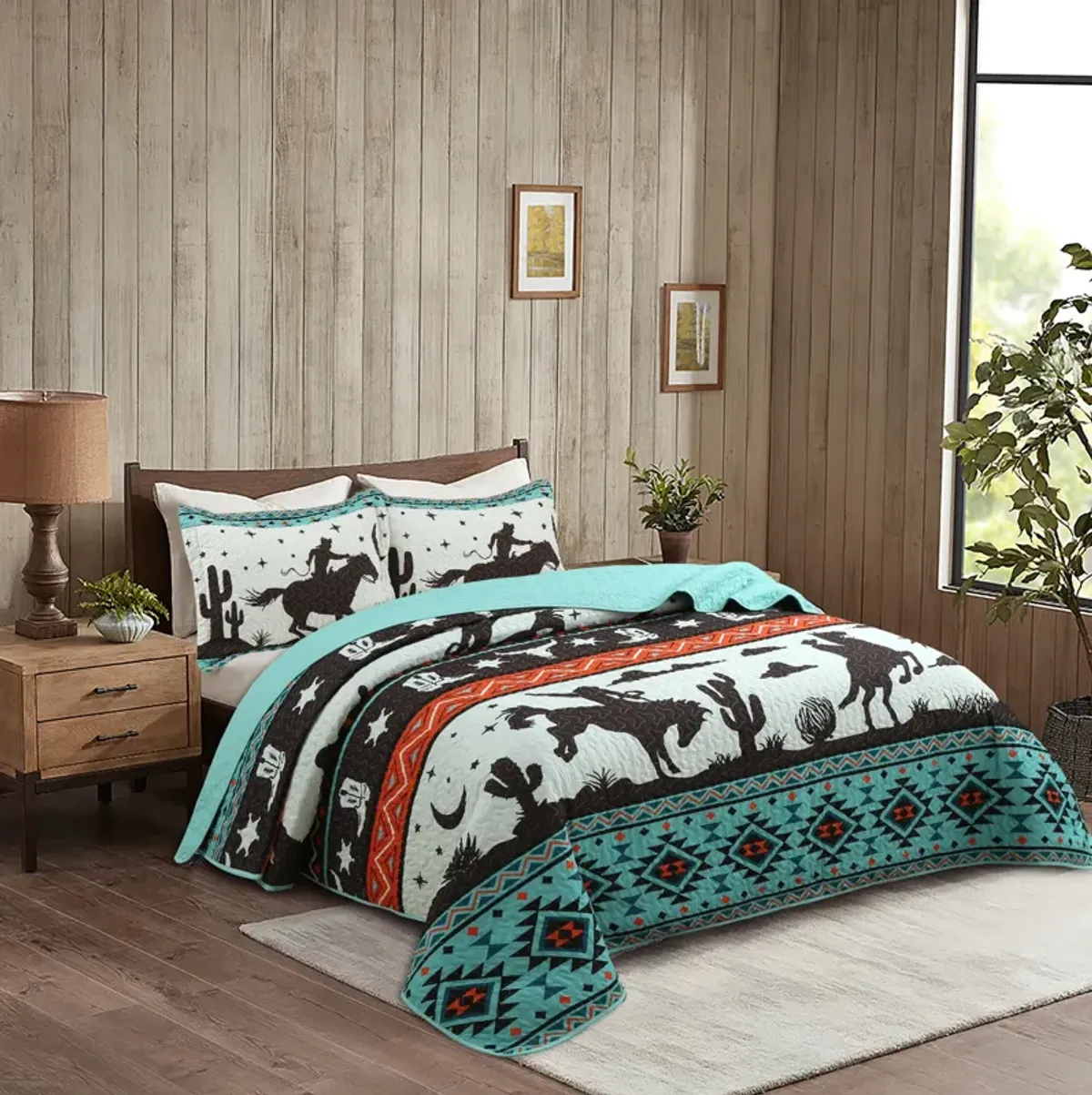 Marcielo 3 Piece South Western bedding Lightweight Bedspread Set Cowboy