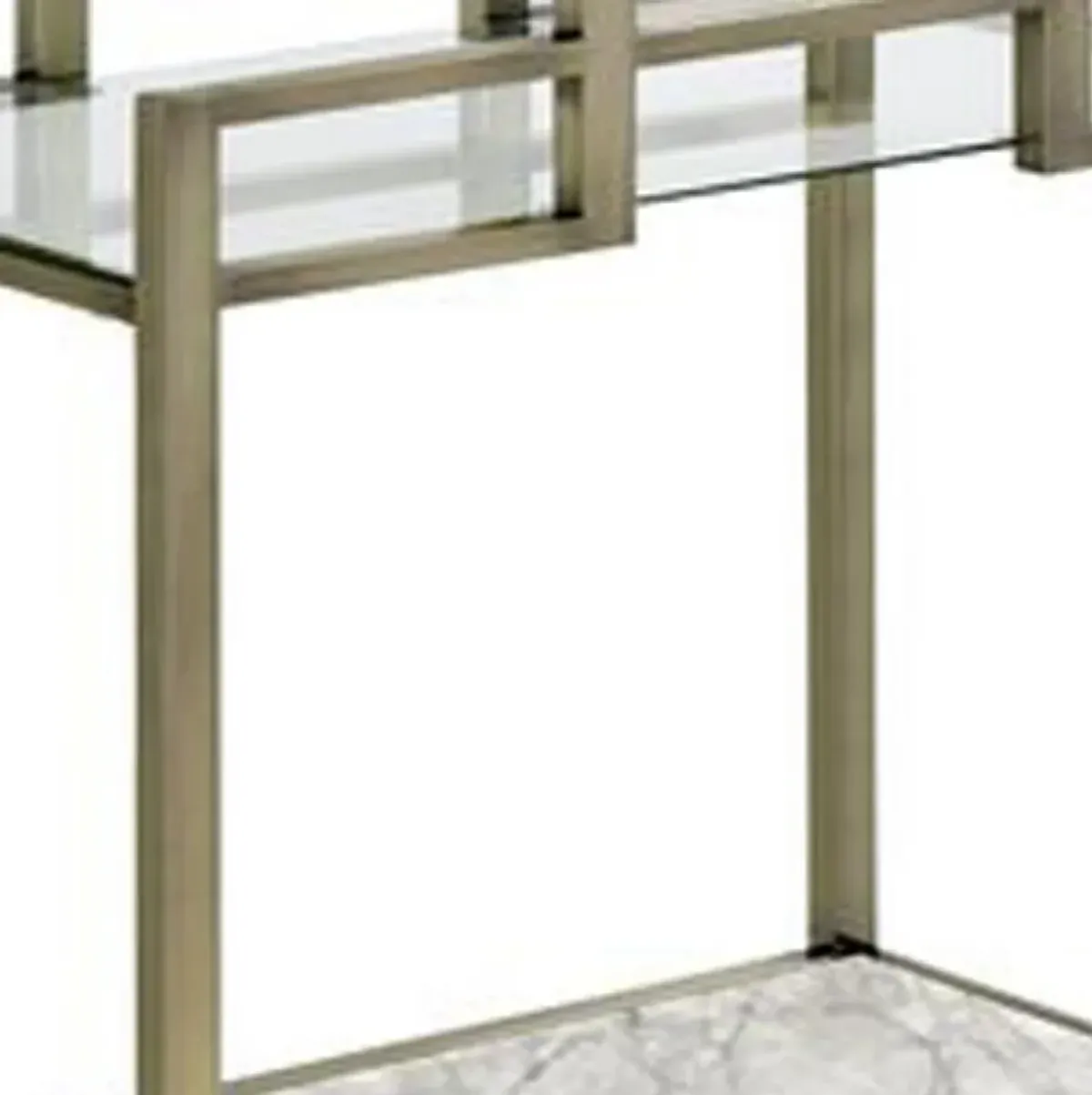 2 Tier Serving Cart with Faux Marble and Metal Frame, Silver-Benzara