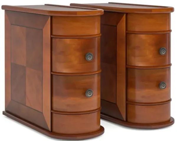 Arc Side End Table, Walnut Brown, 2 Drawers, 24 Inch Tall - Benzara