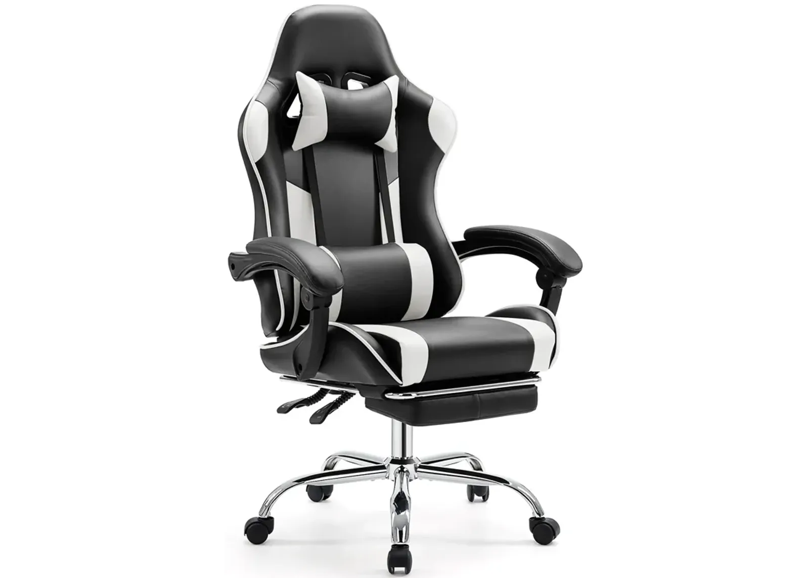 Video Game Desk Chair - Ergonomic Computer with Footrest and Comfy Lumbar Support, PU Leather Recliner with Headrest, Fixed Up Armrest, Height Adjustable with 360° Swivel, for Adults