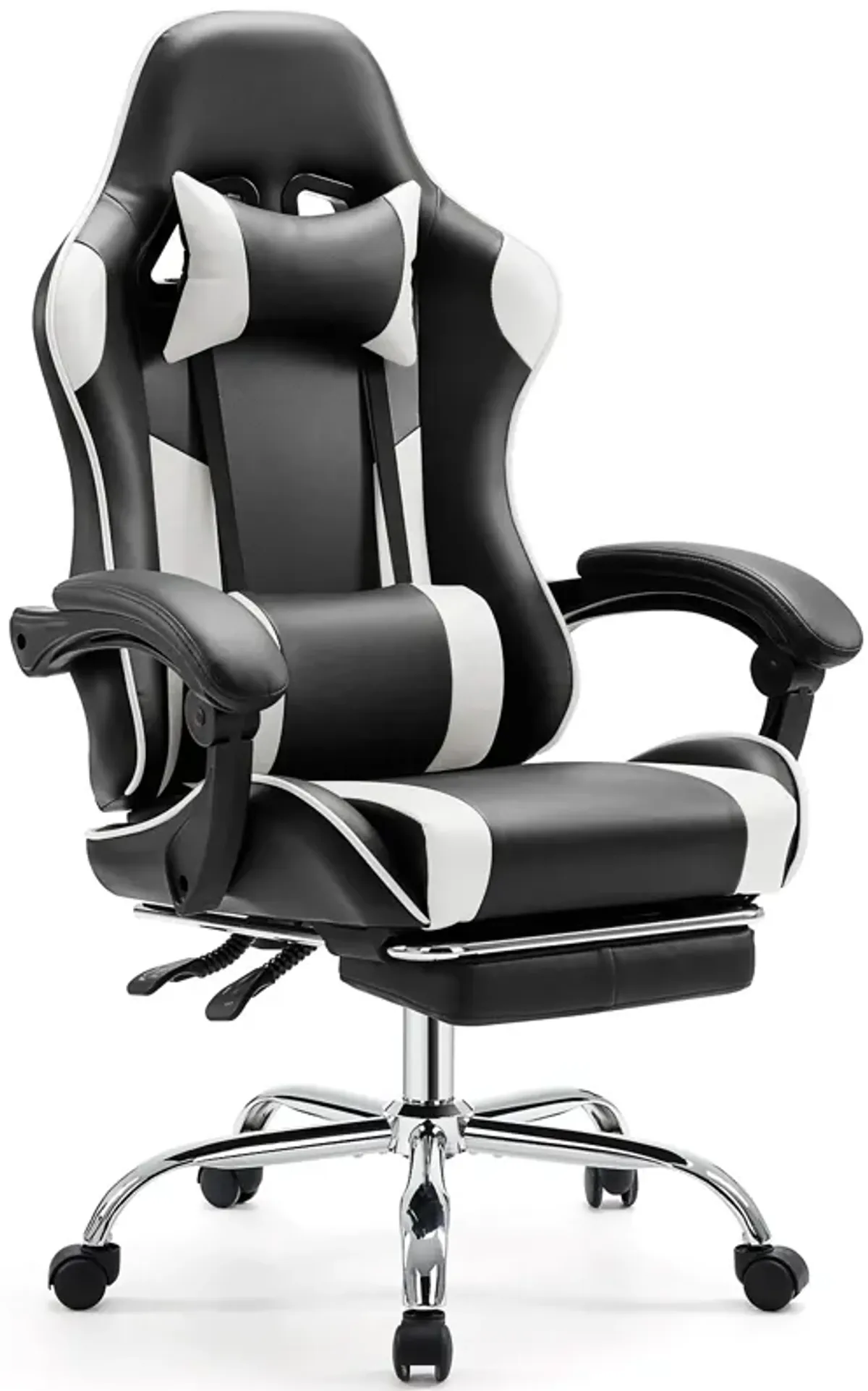 Video Game Desk Chair - Ergonomic Computer with Footrest and Comfy Lumbar Support, PU Leather Recliner with Headrest, Fixed Up Armrest, Height Adjustable with 360° Swivel, for Adults