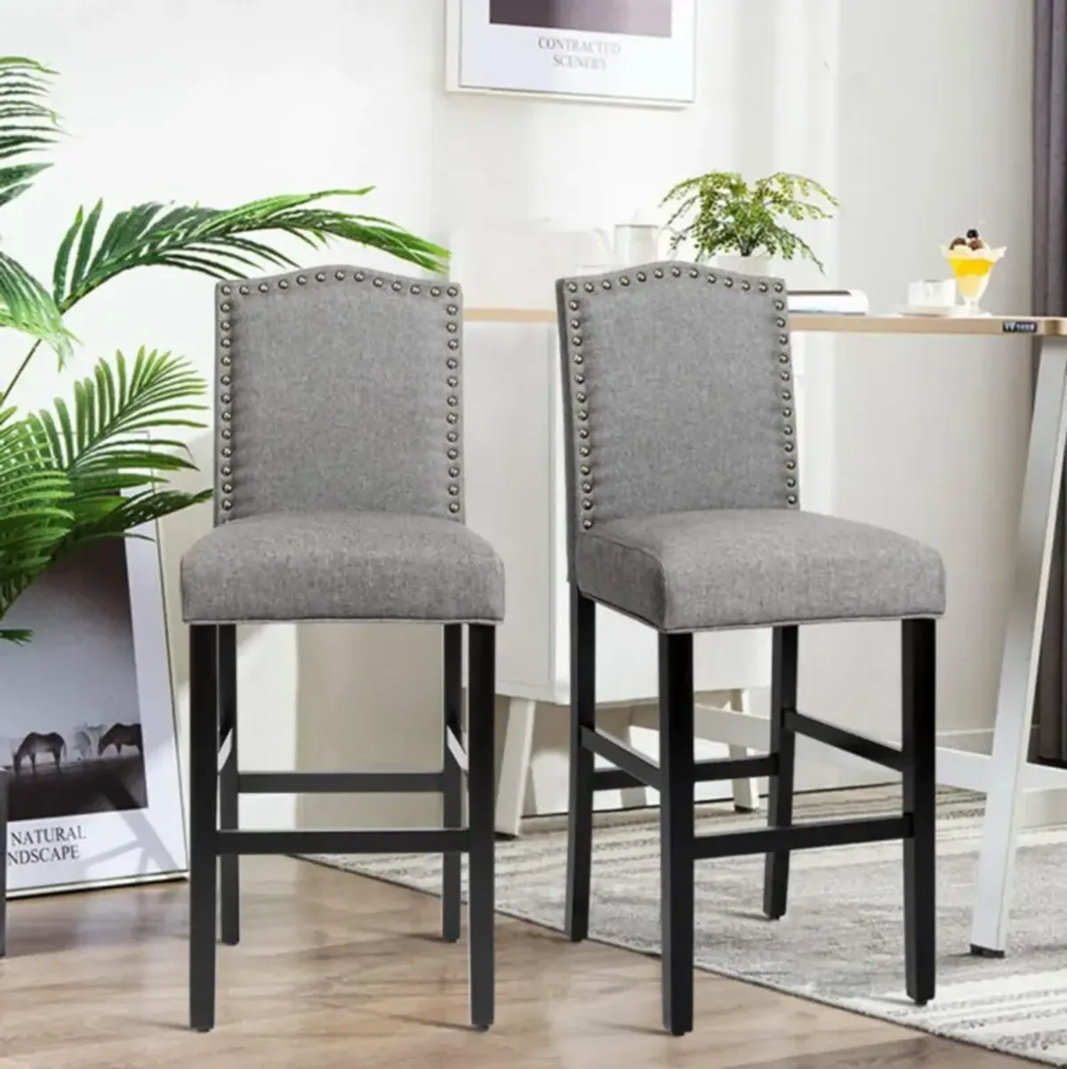 Hivvago Set of 2 Counter Height Dining Side Barstools with Thick Cushion