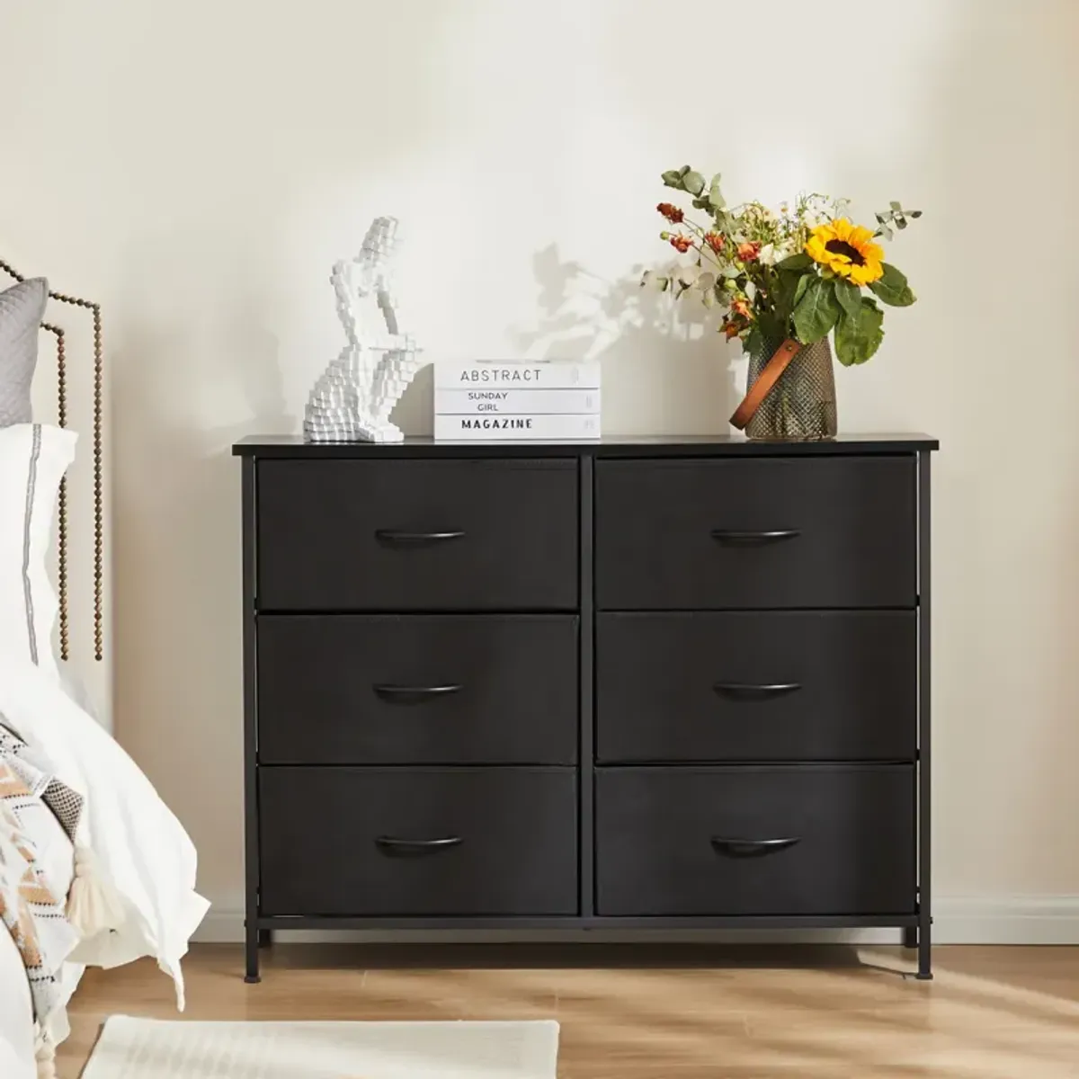 6-Drawer Fabric Chest with Metal Frame for Bedroom