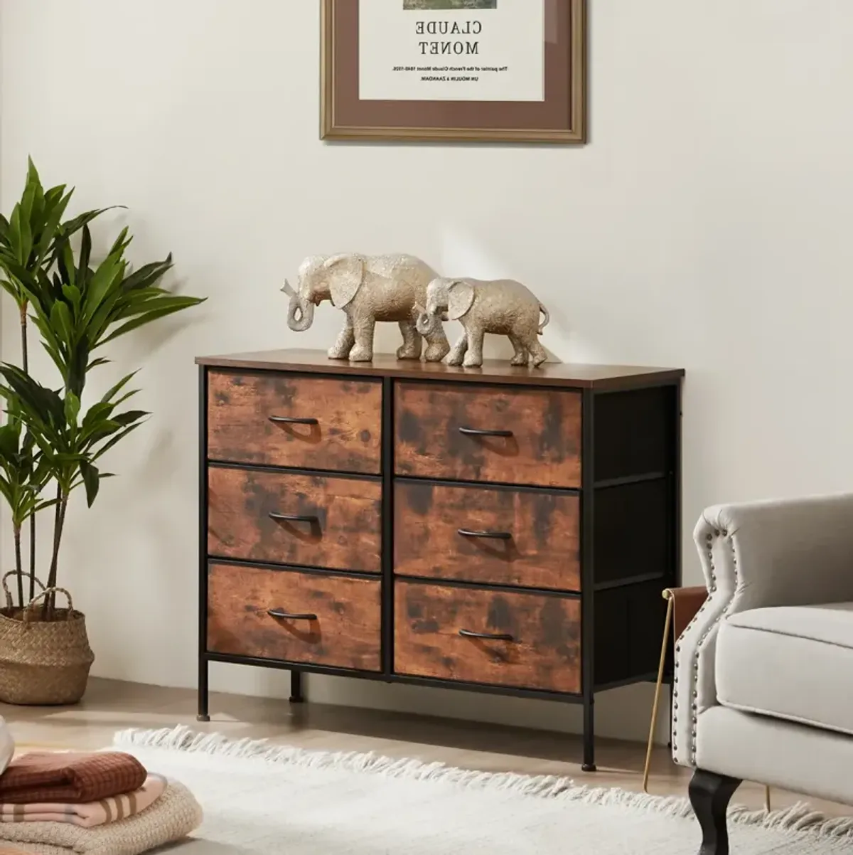 6-Drawer Fabric Chest with Metal Frame for Bedroom