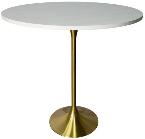 LeisureMod Bar Height Table Brushed Gold Base with 48 Round Light Natural Wood MDF Top