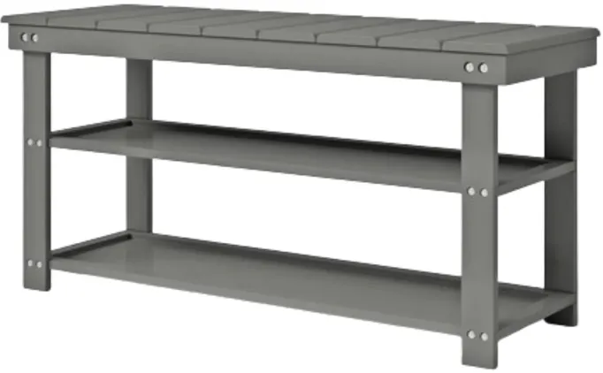 QuikFurn Grey Wood 2-Shelf Shoe Rack Storage Bench For Entryway or Closet