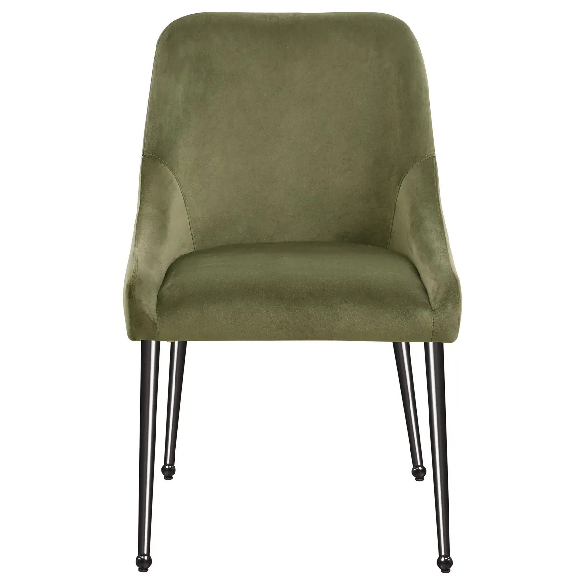 Maya Dining Side Chair Set of 2, Slope Arms, Black Metal, Green Velvet - Benzara