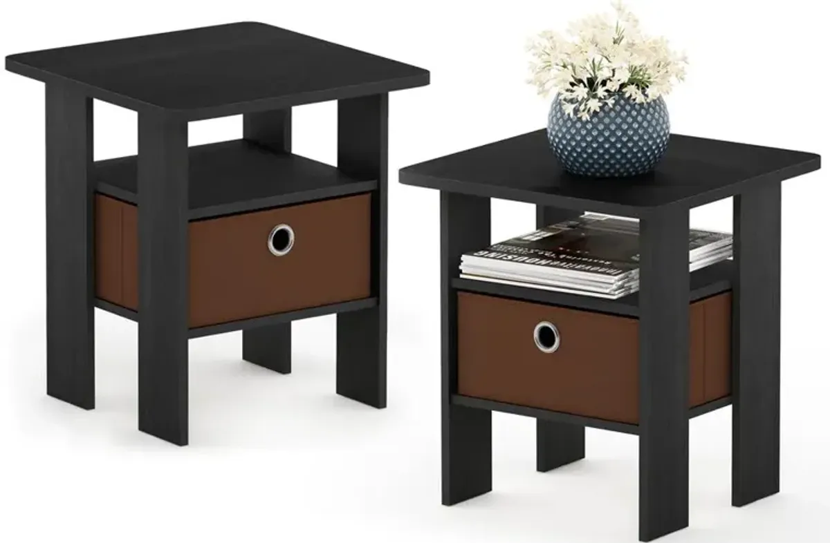 Furinno Andrey End Table Nightstand with Bin Drawer, Americano/Medium Brown, Set of 2