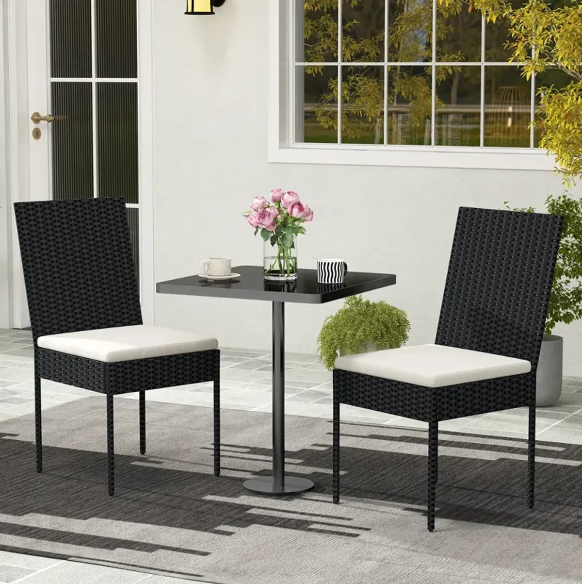 PE Wicker Patio Chairs Set of 2 with Cushions for Porch Deck Garden and Backyard-2 Pieces