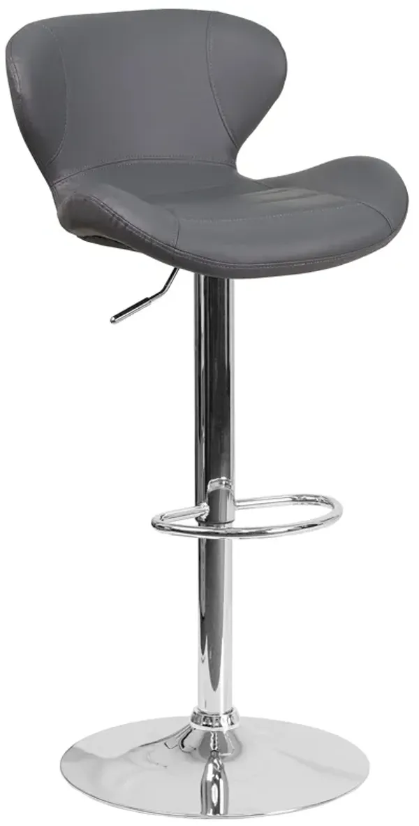 Flash Furniture Contemporary Gray Vinyl Adjustable Height Barstool with Curved Back and Chrome Base