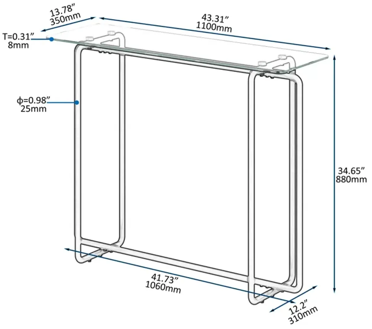 Glass Console Table with Black Legs