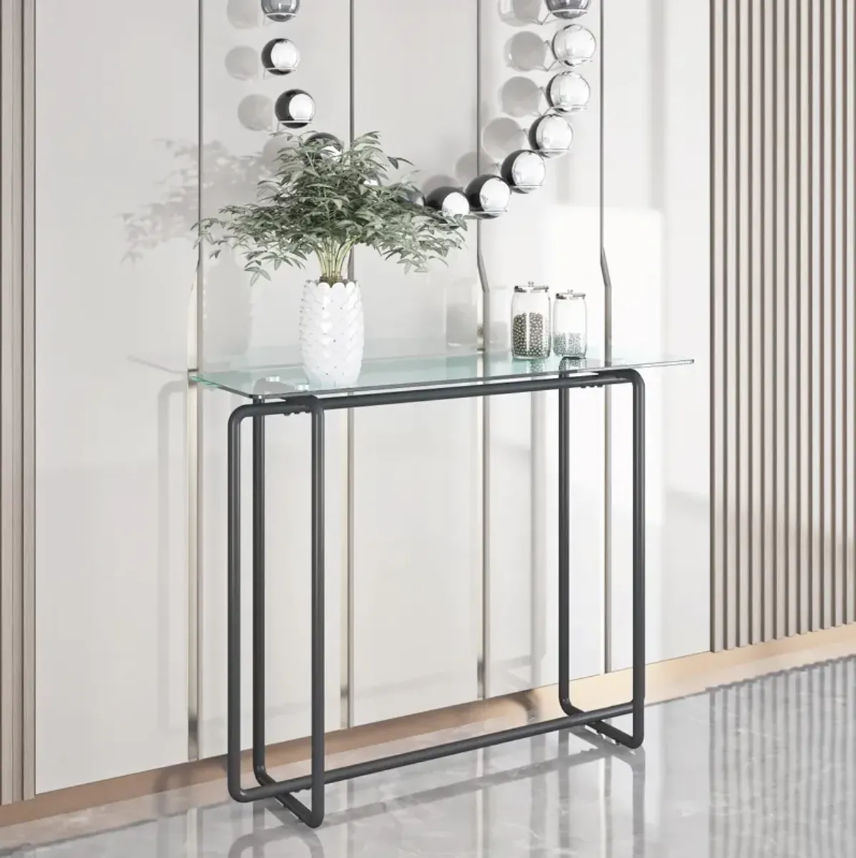 Glass Console Table with Black Legs