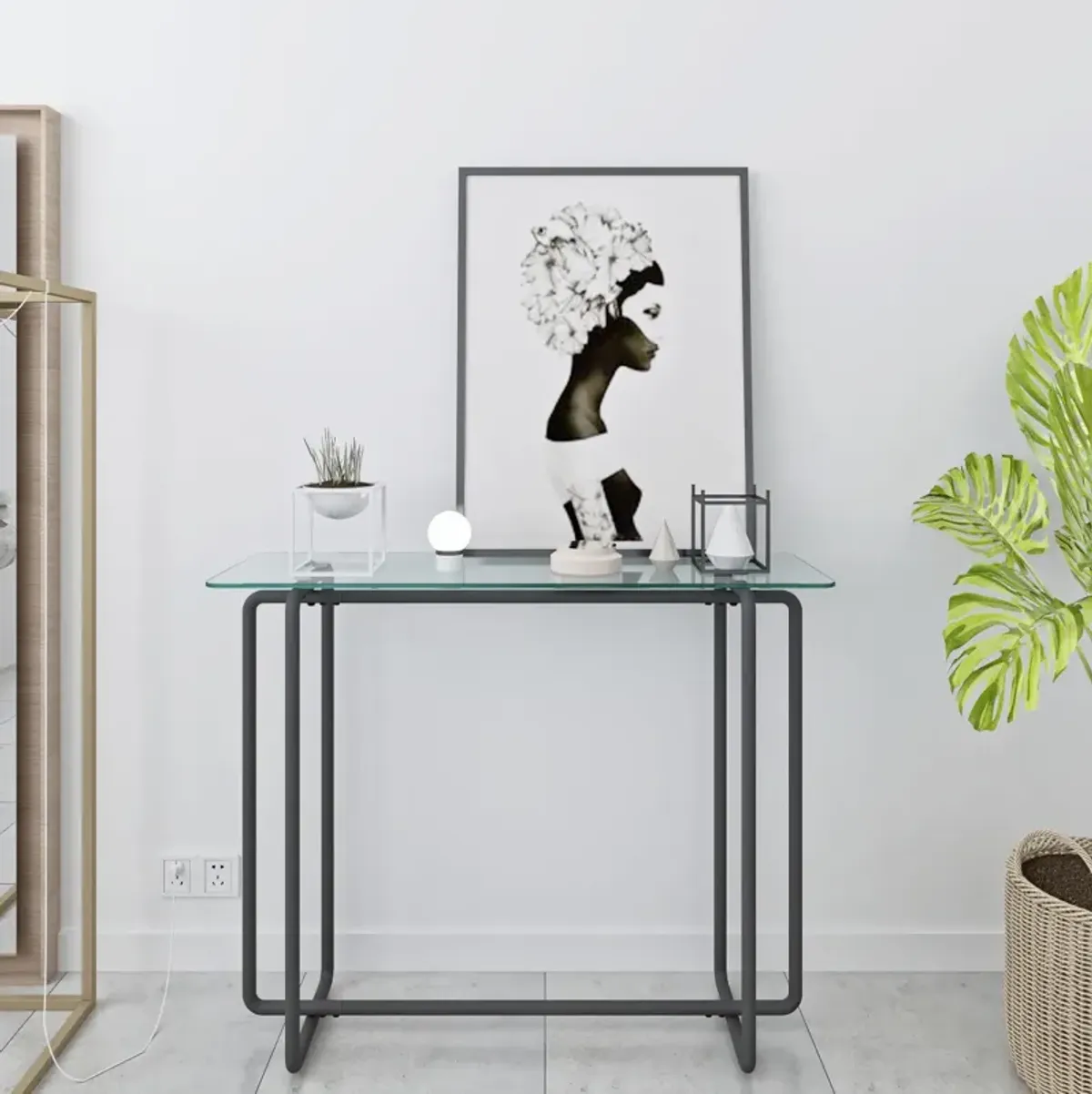 Glass Console Table with Black Legs