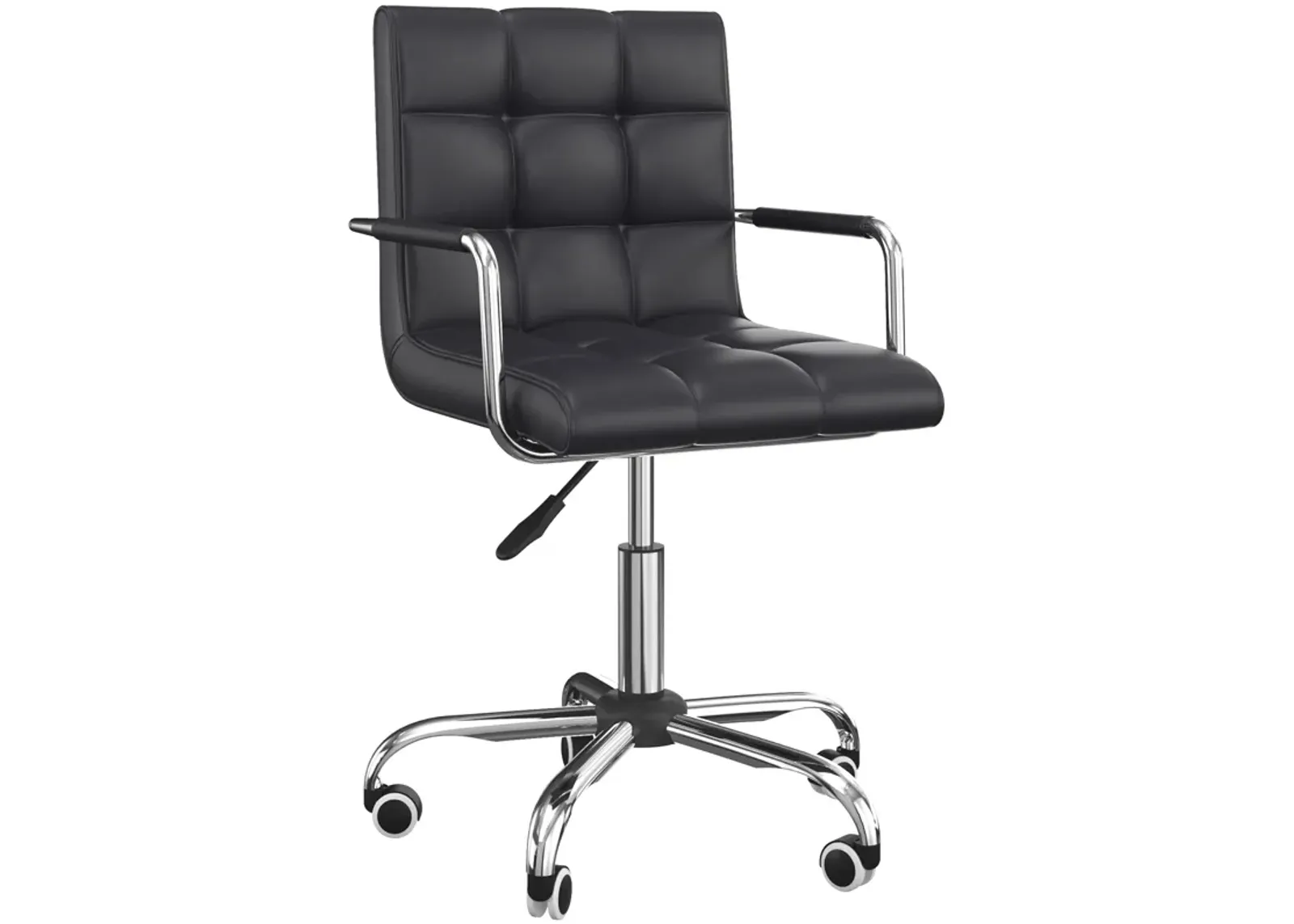 Ergonomic Task Seat: Black PU Leather Mid-Back Office Chair on Wheels