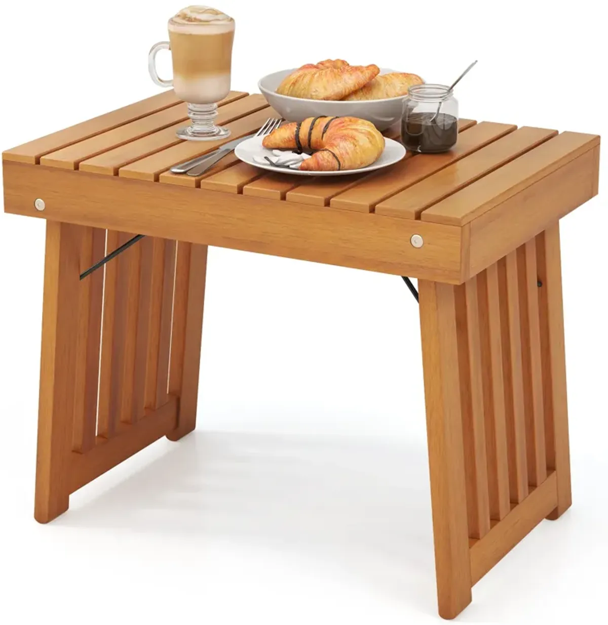 Patio Foldable Side Table with Slatted Tabletop for Backyard