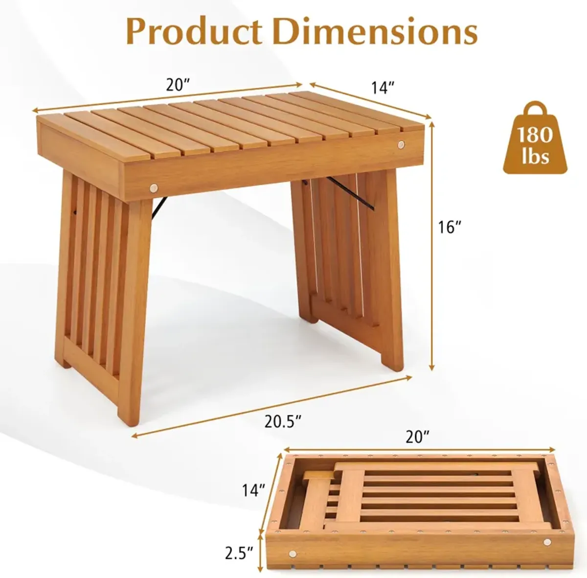 Patio Foldable Side Table with Slatted Tabletop for Backyard