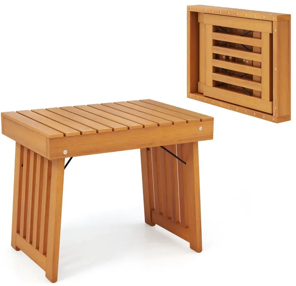 Patio Foldable Side Table with Slatted Tabletop for Backyard