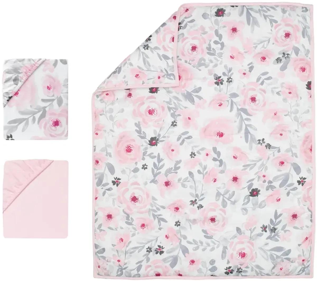 Bedtime Originals Blossom Pink Watercolor Floral 3-Piece Mini Crib Bedding Set