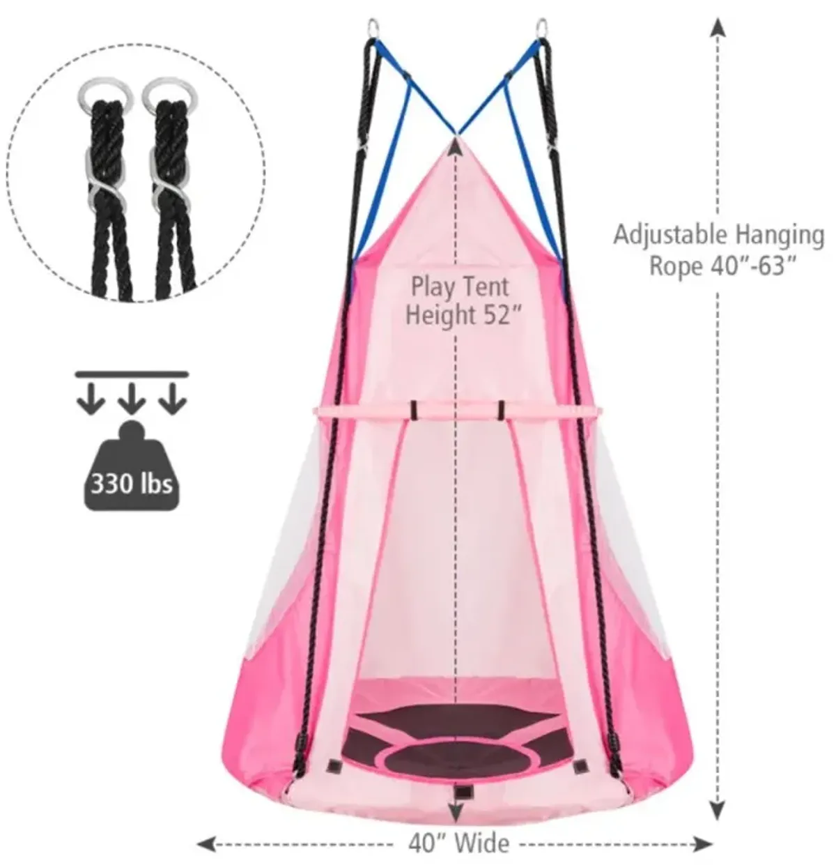 Hivvago 2-in-1 40 Inch Kids Hanging Chair Detachable Swing Tent