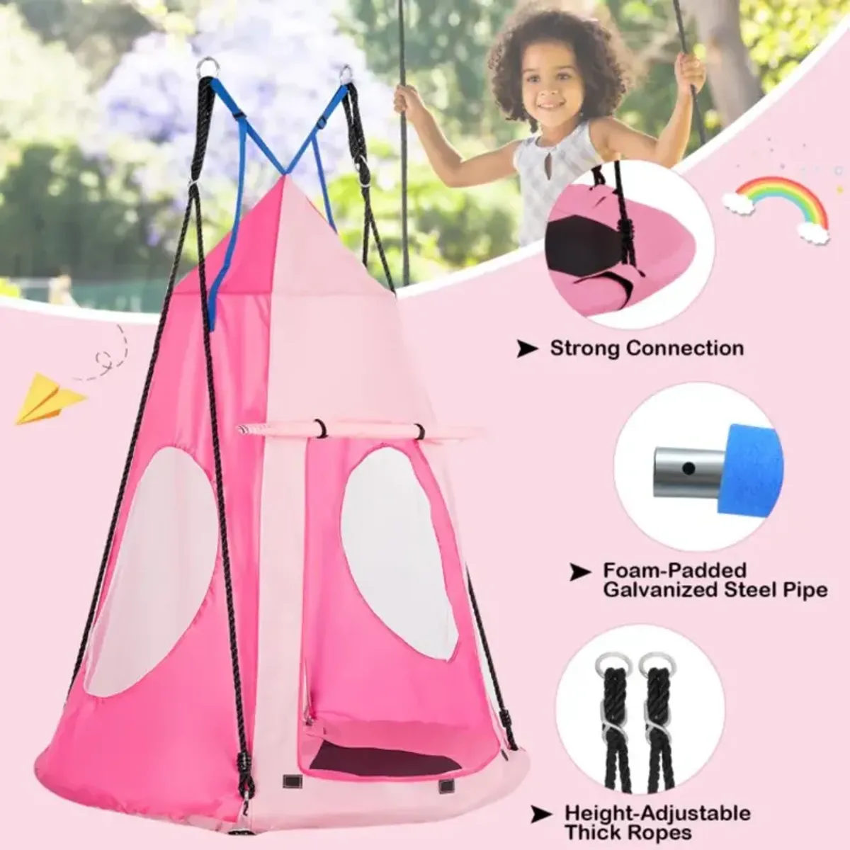 Hivvago 2-in-1 40 Inch Kids Hanging Chair Detachable Swing Tent