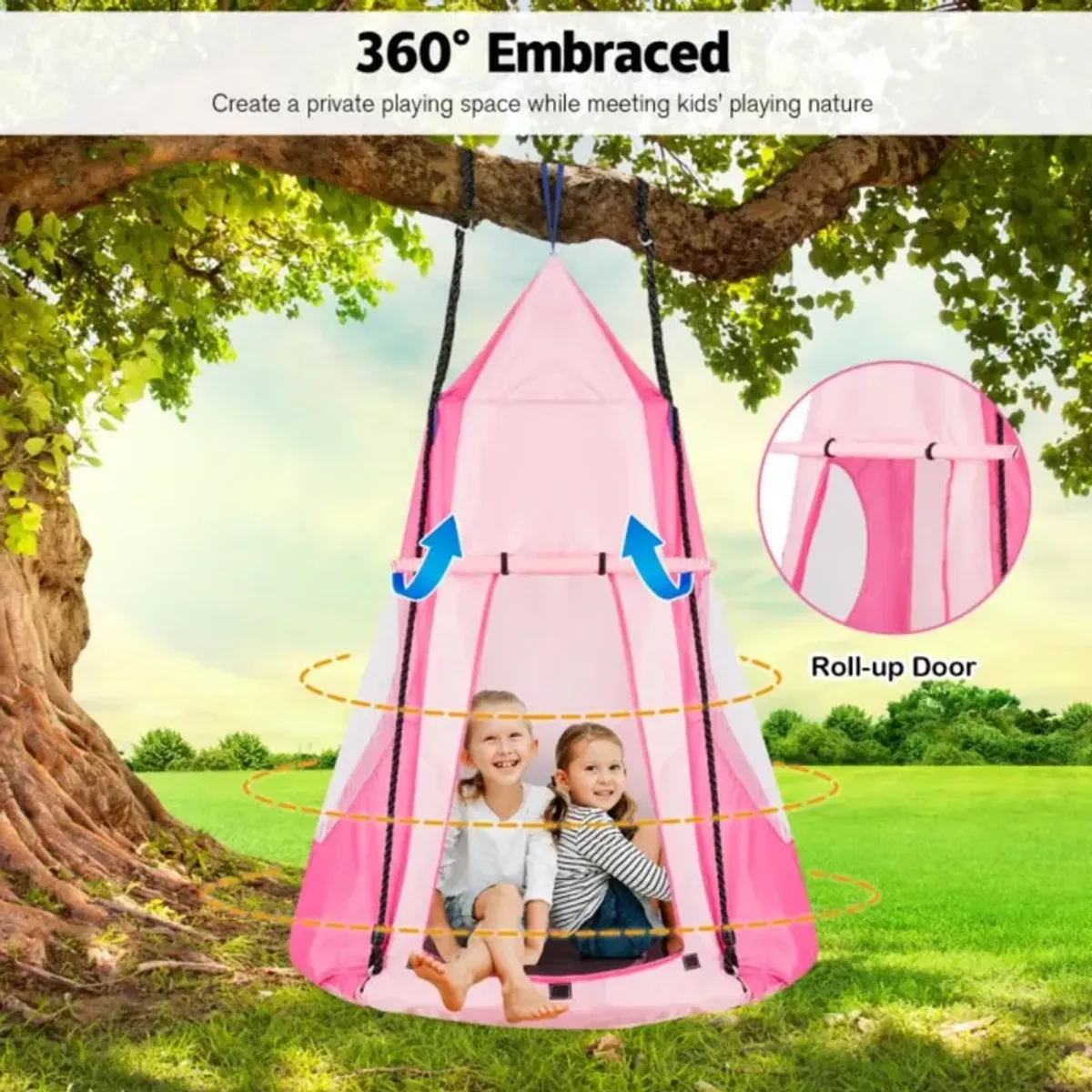 Hivvago 2-in-1 40 Inch Kids Hanging Chair Detachable Swing Tent