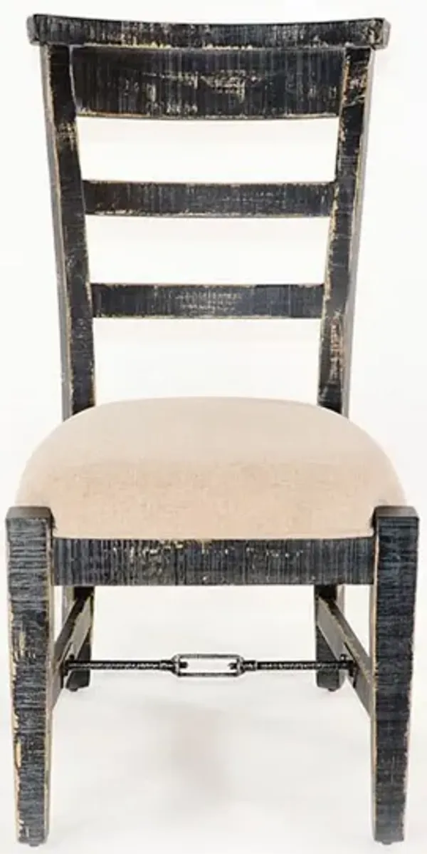 Rena Side Dining Chair Set of 2, Metal Turnbuckle, Black Mahogany Wood - Benzara