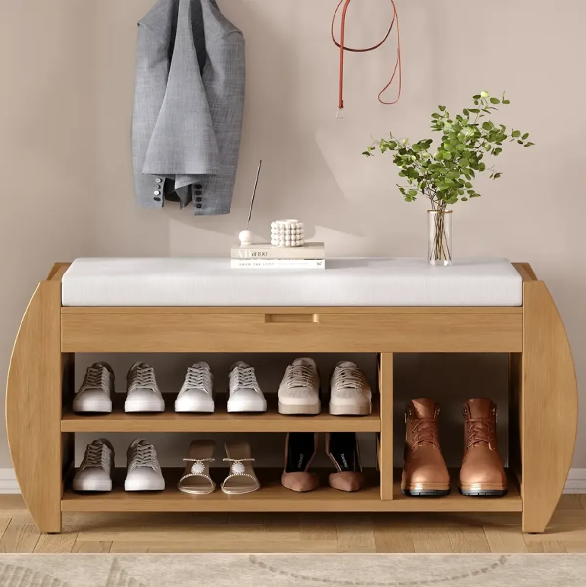 Merax Retro Shoes Storage Bench with Cushion