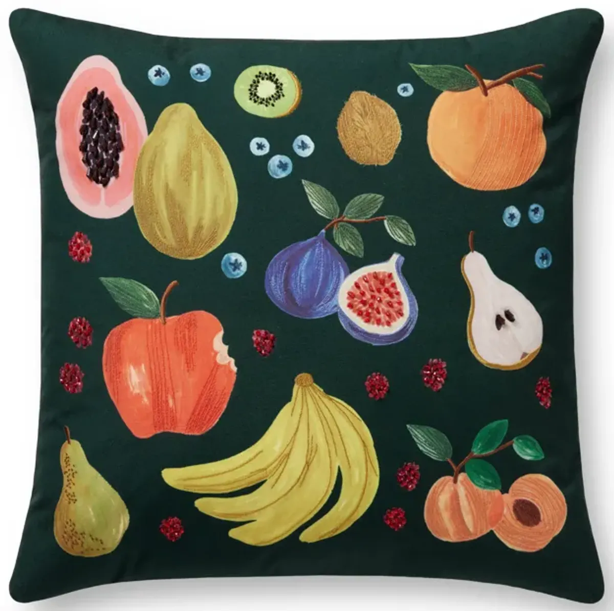 PRP0053 Fruit Stand Green/Multi 22''x22'' Down Pillow by Rifle Paper Co. × Loloi
