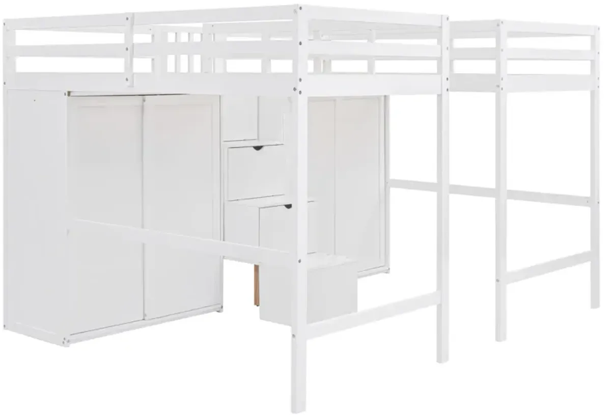 Merax Double Loft Beds with Wardrobes and Staircase