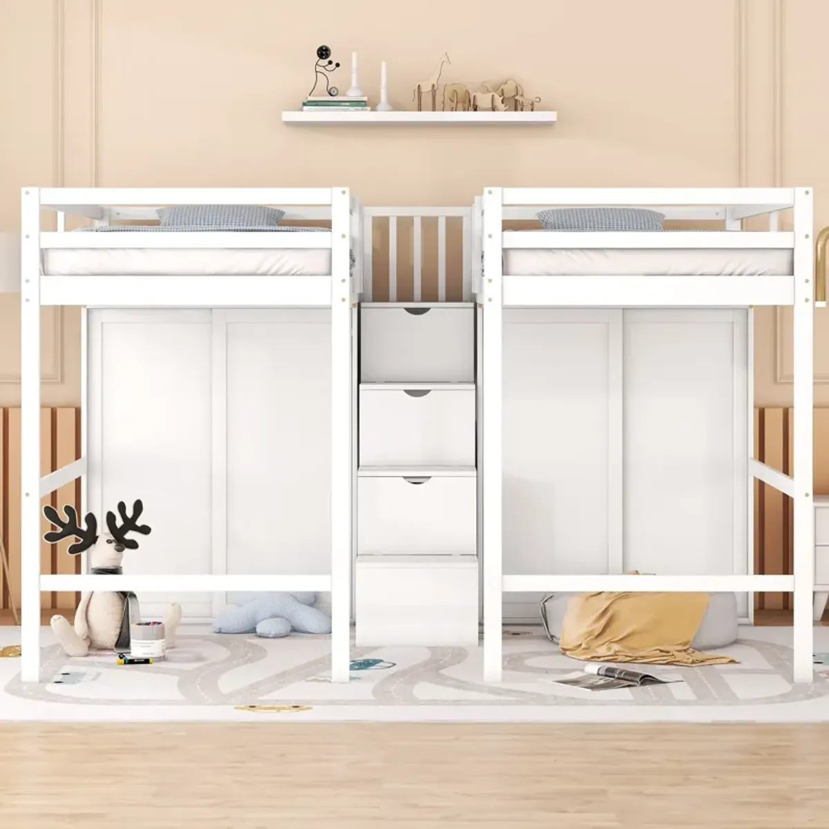 Merax Double Loft Beds with Wardrobes and Staircase