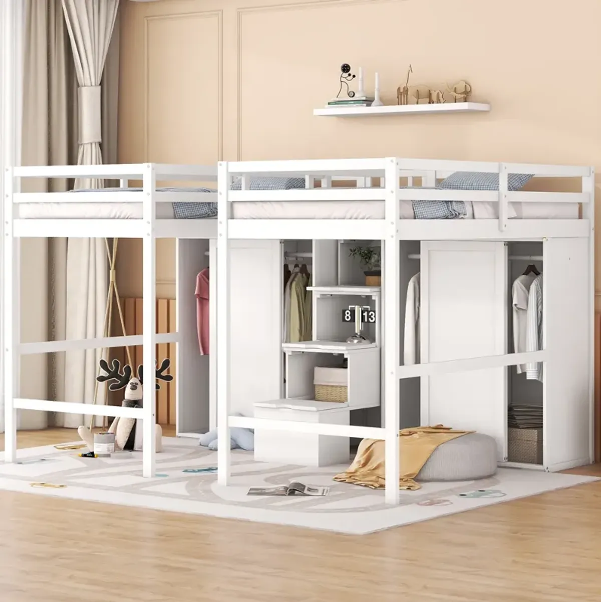 Merax Double Loft Beds with Wardrobes and Staircase