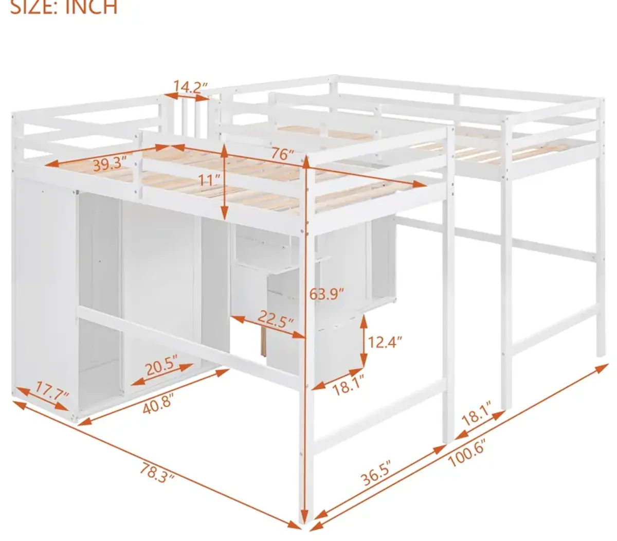 Merax Double Loft Beds with Wardrobes and Staircase