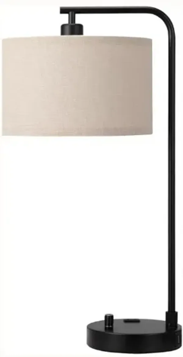 Tall Table Lamp – USB Port & Outlet, Dimmable LED, Linen Shade, Modern Style