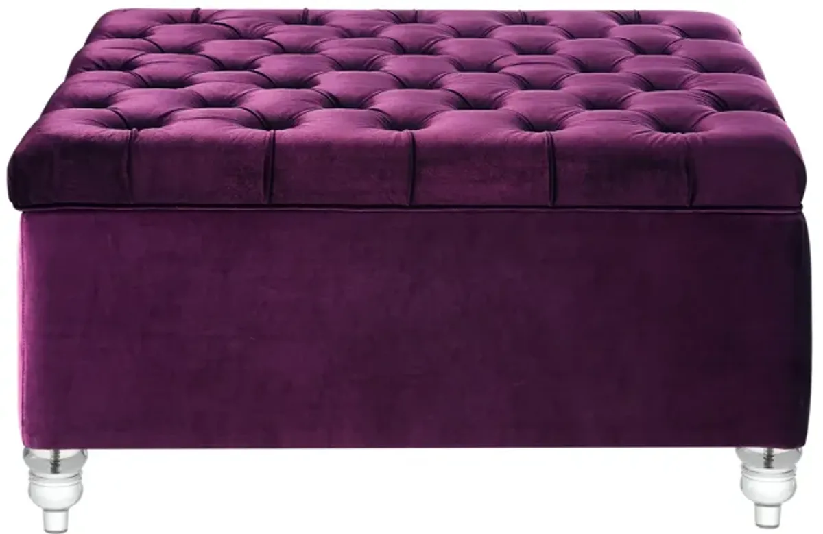 Inspired Home Santiago Velvet Cocktail Storage Ottoman Coffee Table