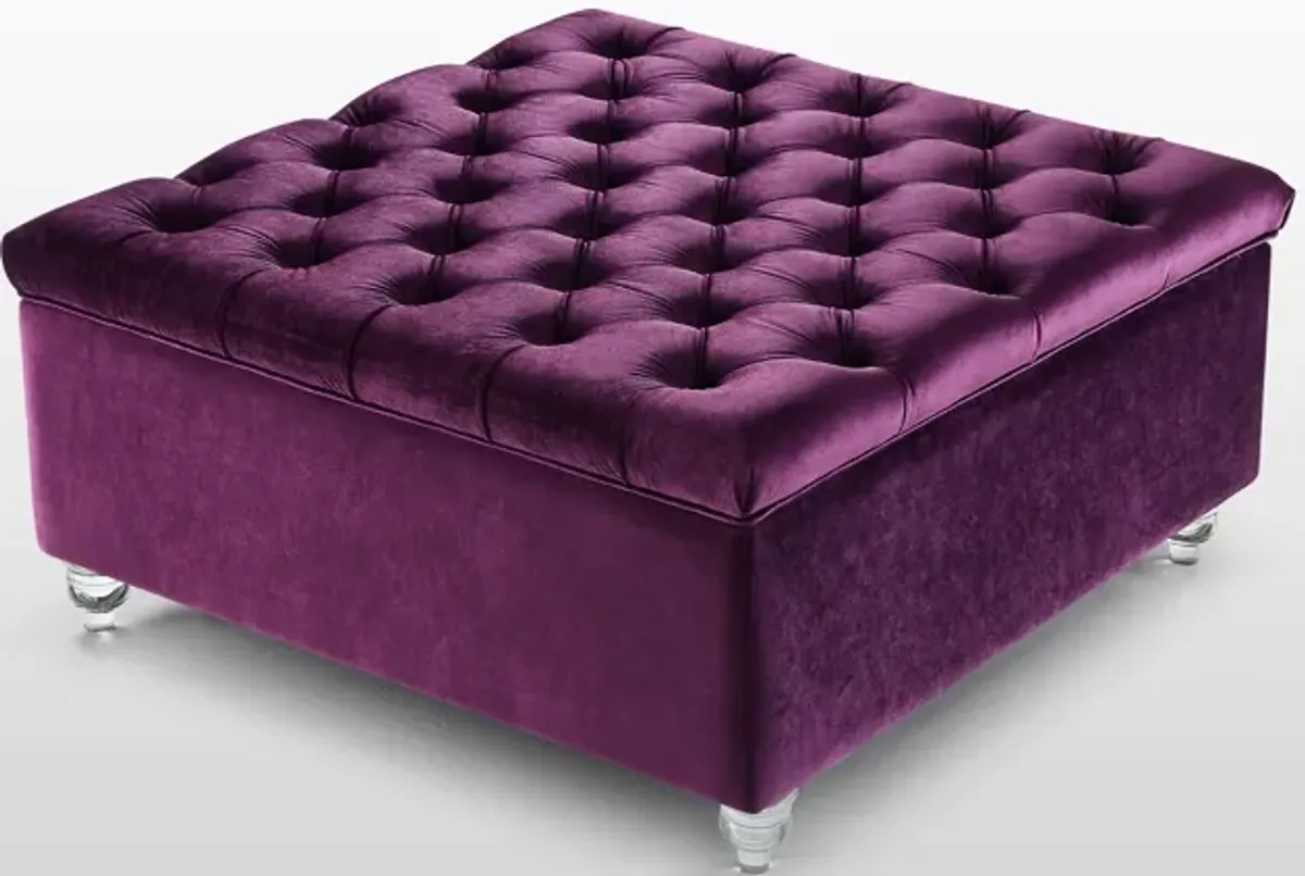 Inspired Home Santiago Velvet Cocktail Storage Ottoman Coffee Table