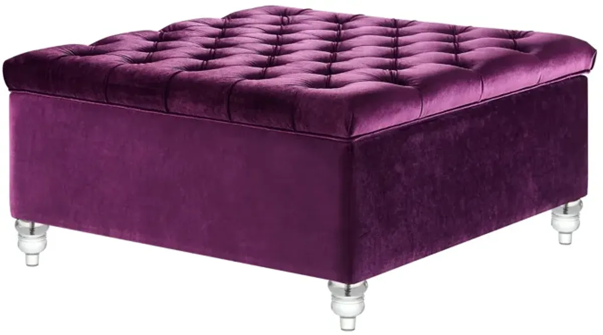 Inspired Home Santiago Velvet Cocktail Storage Ottoman Coffee Table