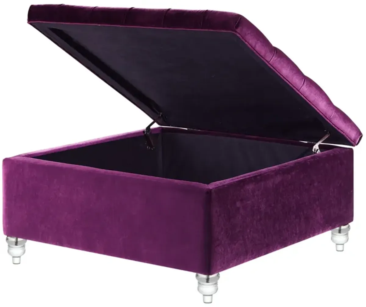 Inspired Home Santiago Velvet Cocktail Storage Ottoman Coffee Table