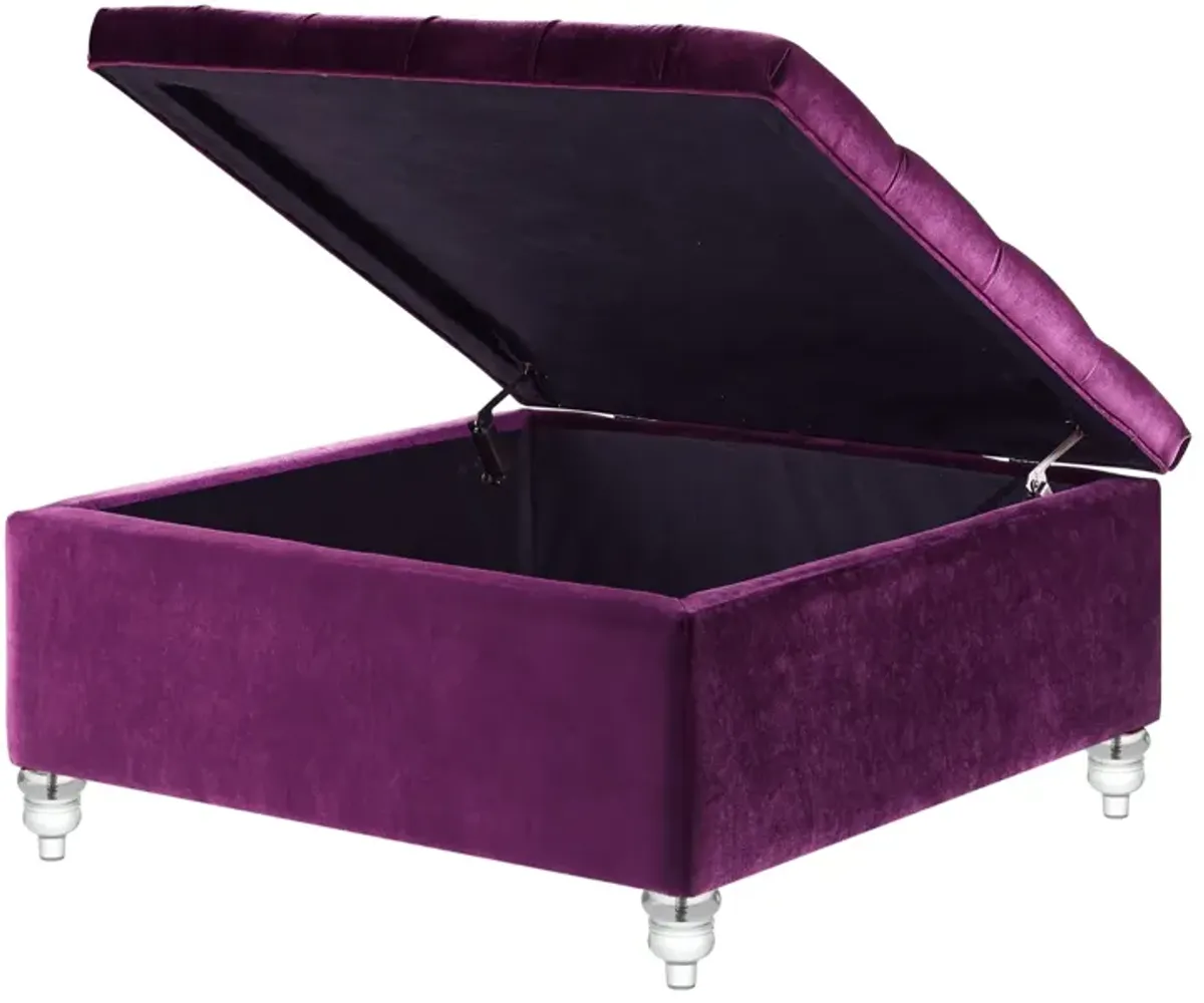 Inspired Home Santiago Velvet Cocktail Storage Ottoman Coffee Table