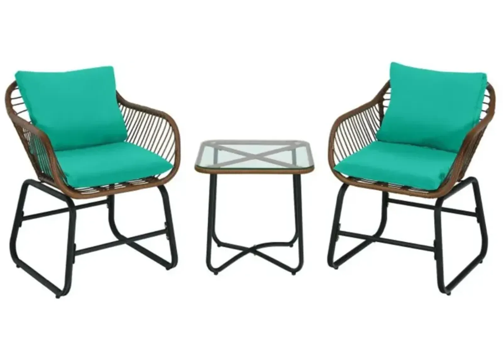 Hivvago 3 Pieces Patio Rattan Bistro Set with Cushions and Glass Table