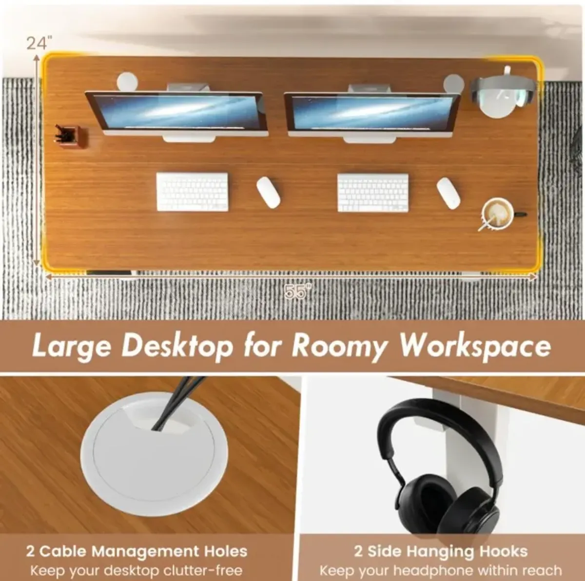 Hivvago 55 x 24 Inches Sit Stand Home Office Desk with 3 Memory Height Settings