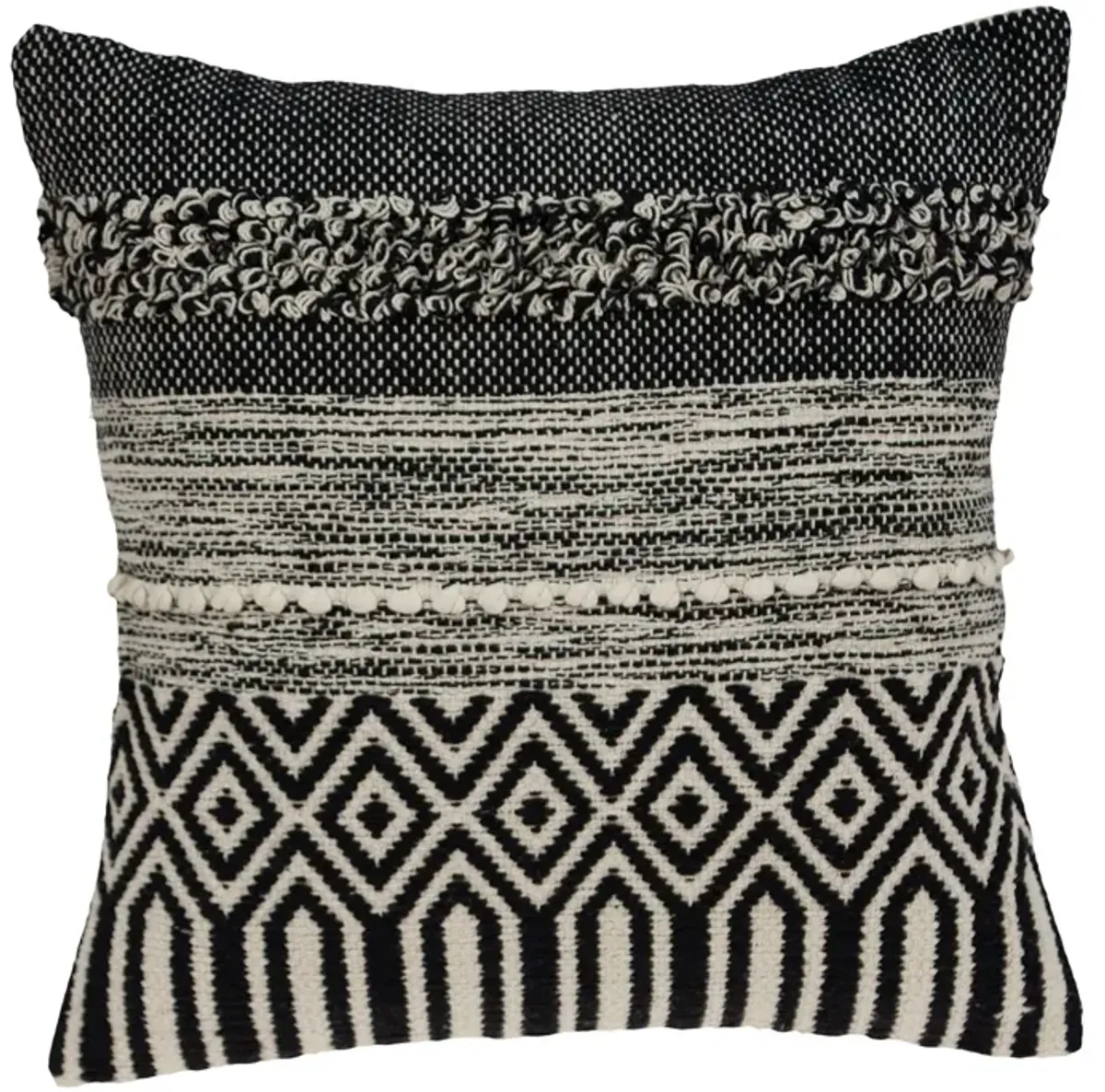 18" Black and Beige Bohemian Striped Zig Zag Square Throw Pillow