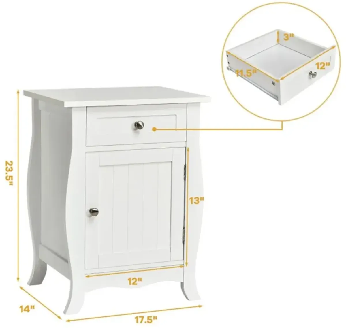 Hivvago Wooden Accent End Table with Drawer Storage Cabinet Nightstand-White