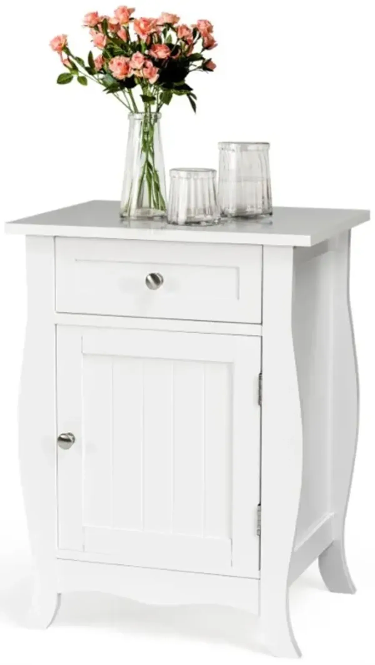 Hivvago Wooden Accent End Table with Drawer Storage Cabinet Nightstand-White