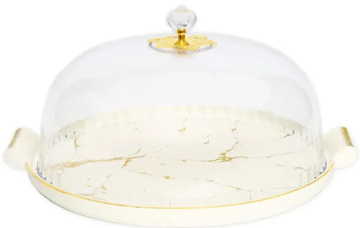 11" White Porcelain Cake Dome with Gold Design
