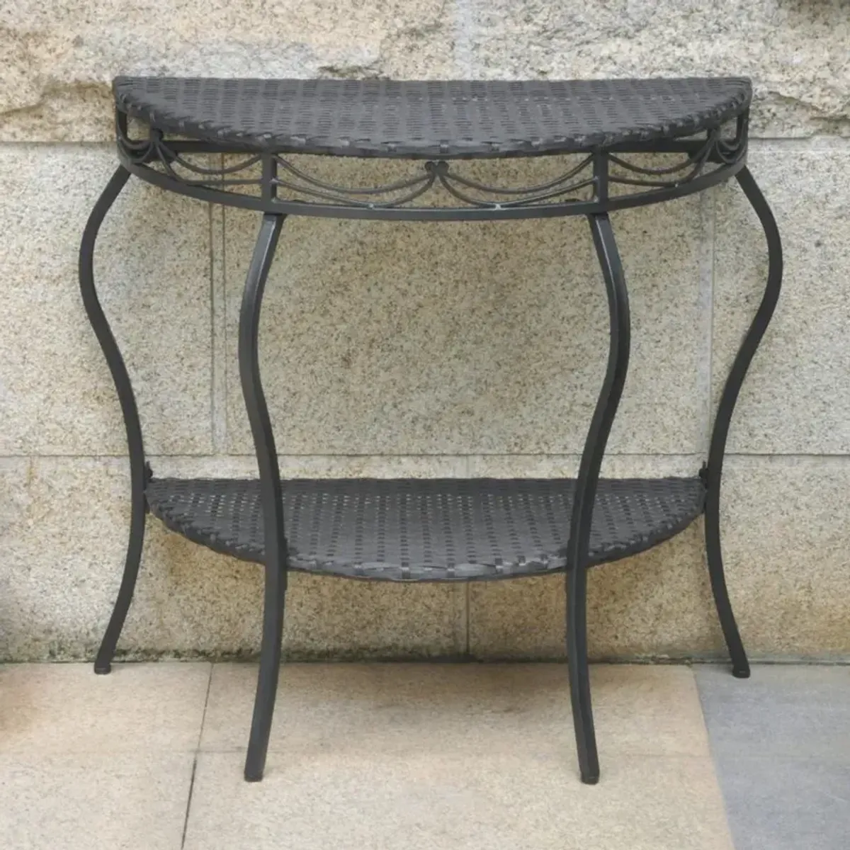 Valencia Resin Wicker/Steel Two Tier Half Moon Wall Table