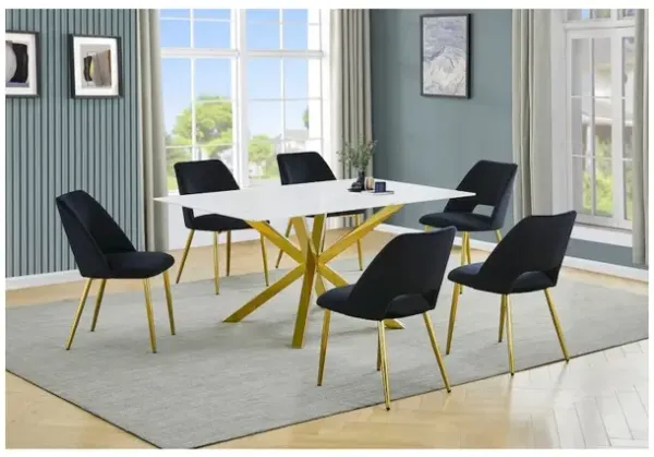 Best Quality Furniture Glass With White Marble Wrap Dining Set And Black Chairs