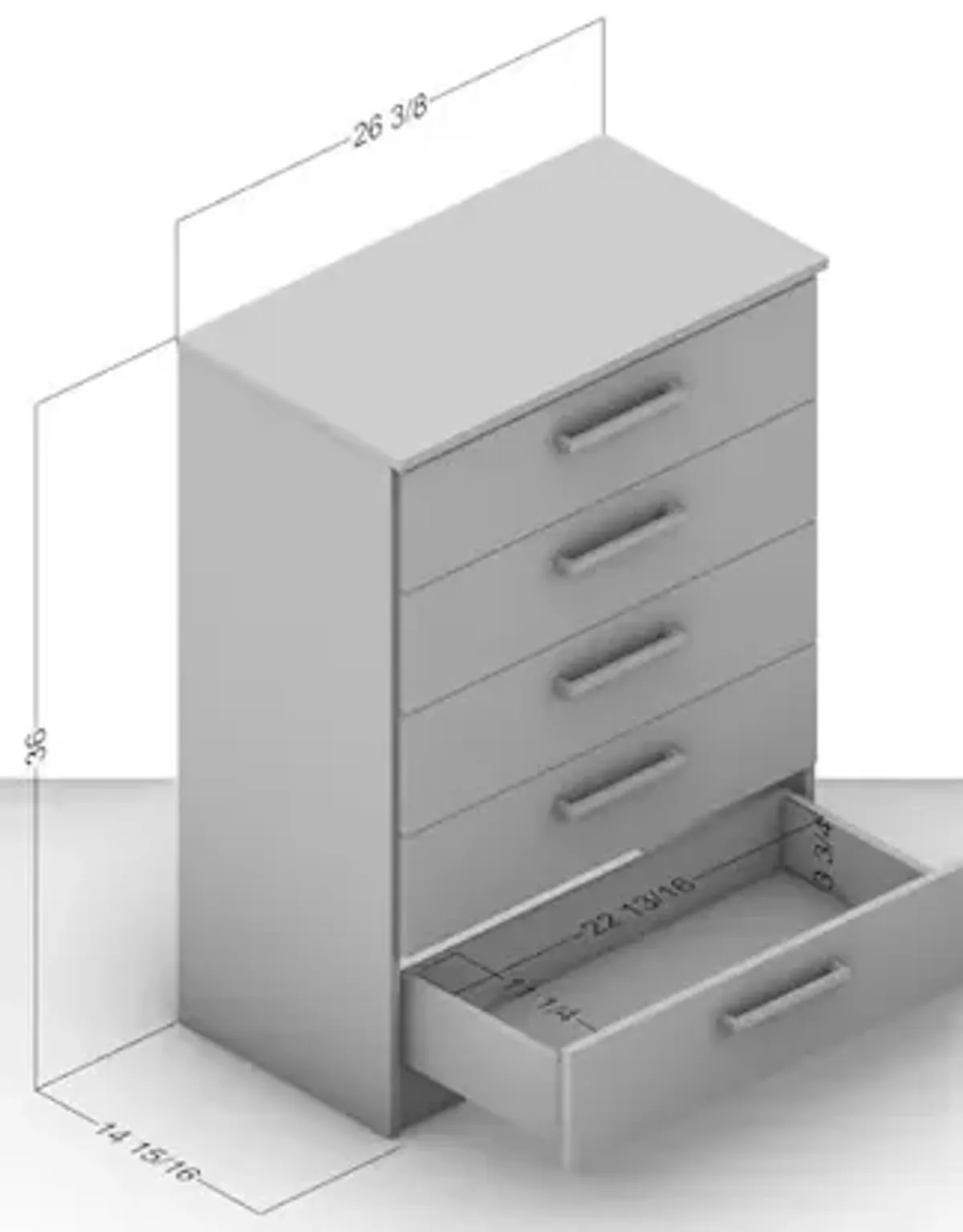 Polifurniture Juliette Modern 5 Drawer Dresser, White