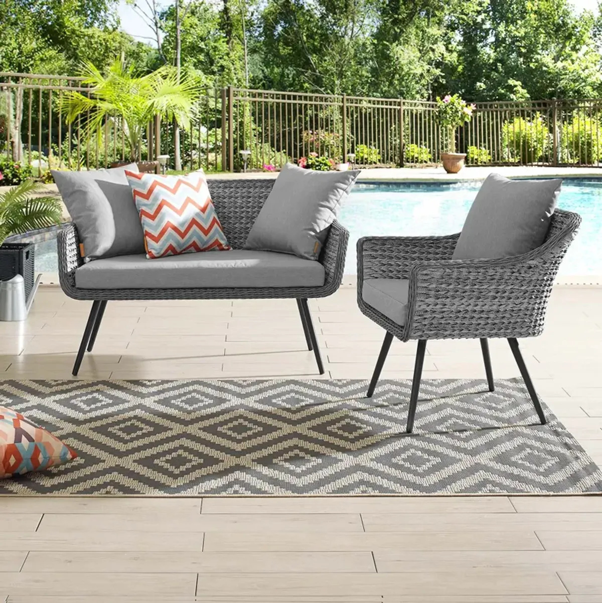 Modway - Endeavor 2 Piece Outdoor Patio Wicker Rattan Loveseat and Armchair Set Gray